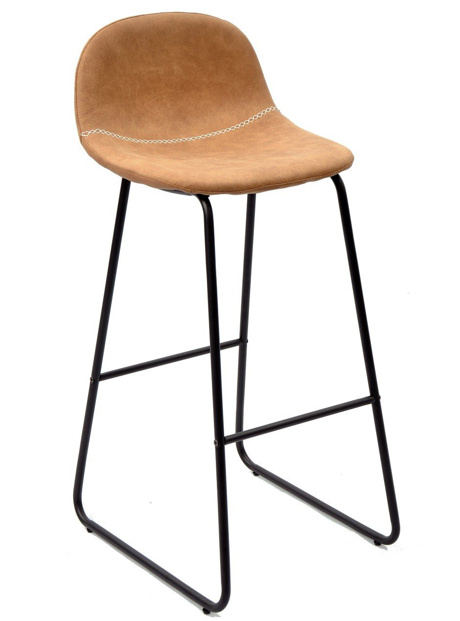 Taburete MOSS NEW, metal, similpiel marrón claro - TABURETES