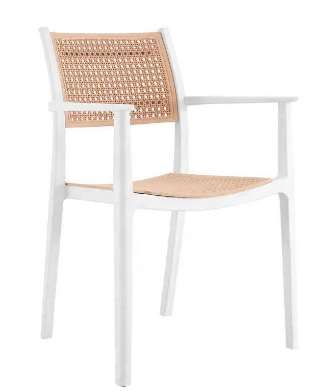 Sillón ALVOR, apilable, polipropileno blanco y beige - SILLAS