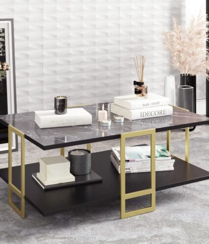 Mesa baja NAESI   black con  dorado 915 - Mesas auxiliares y de centro