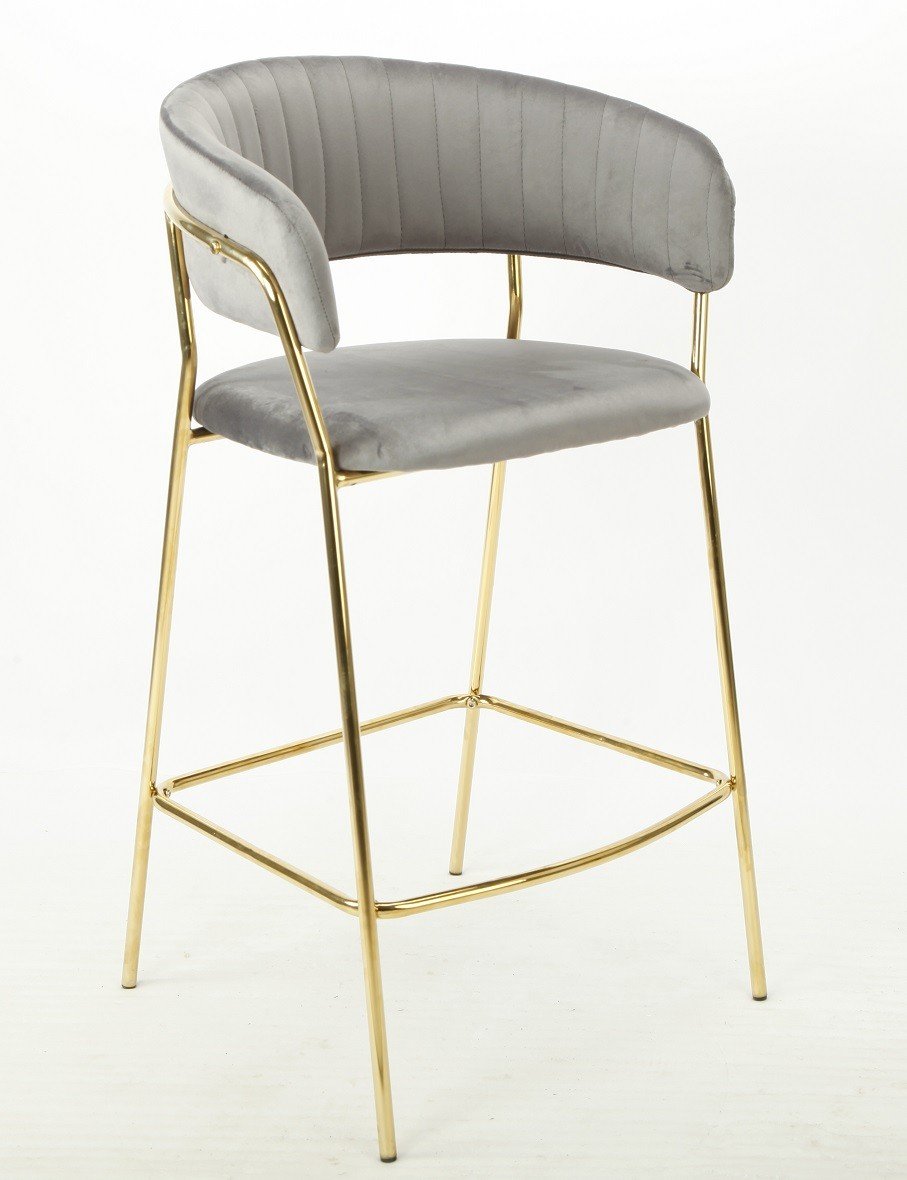 Taburete KEFREN, metal, cromado dorado, tapizado velvet gris - Chollos