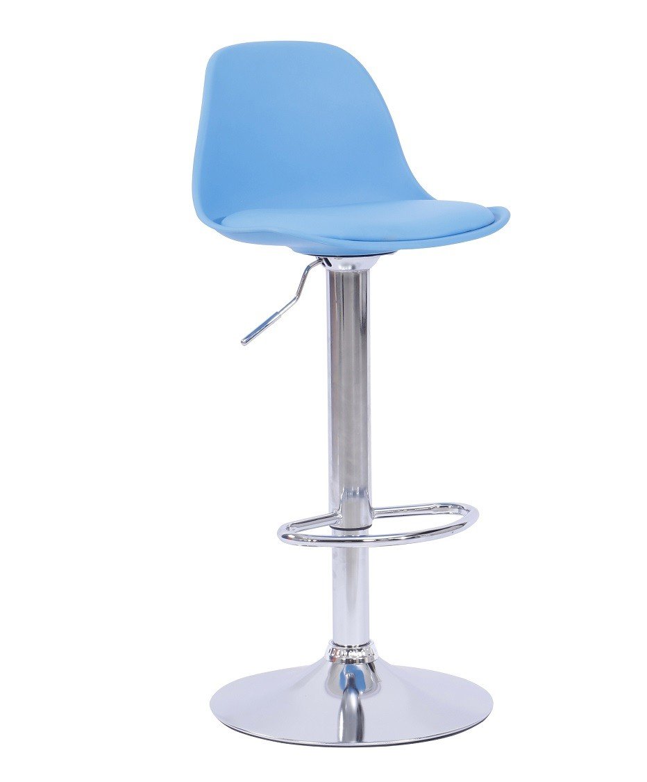 Taburete TOW RG, cromado, polipropileno y cojín azul - TABURETES