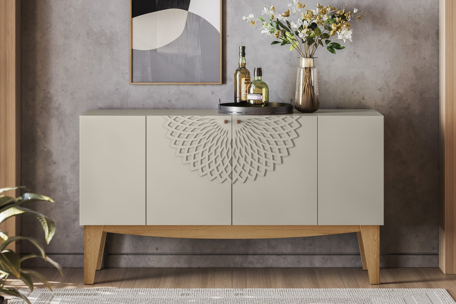 Buffet JADE, 4 puertas, blanco roto y cedro, 136 cms. - COMEDORES