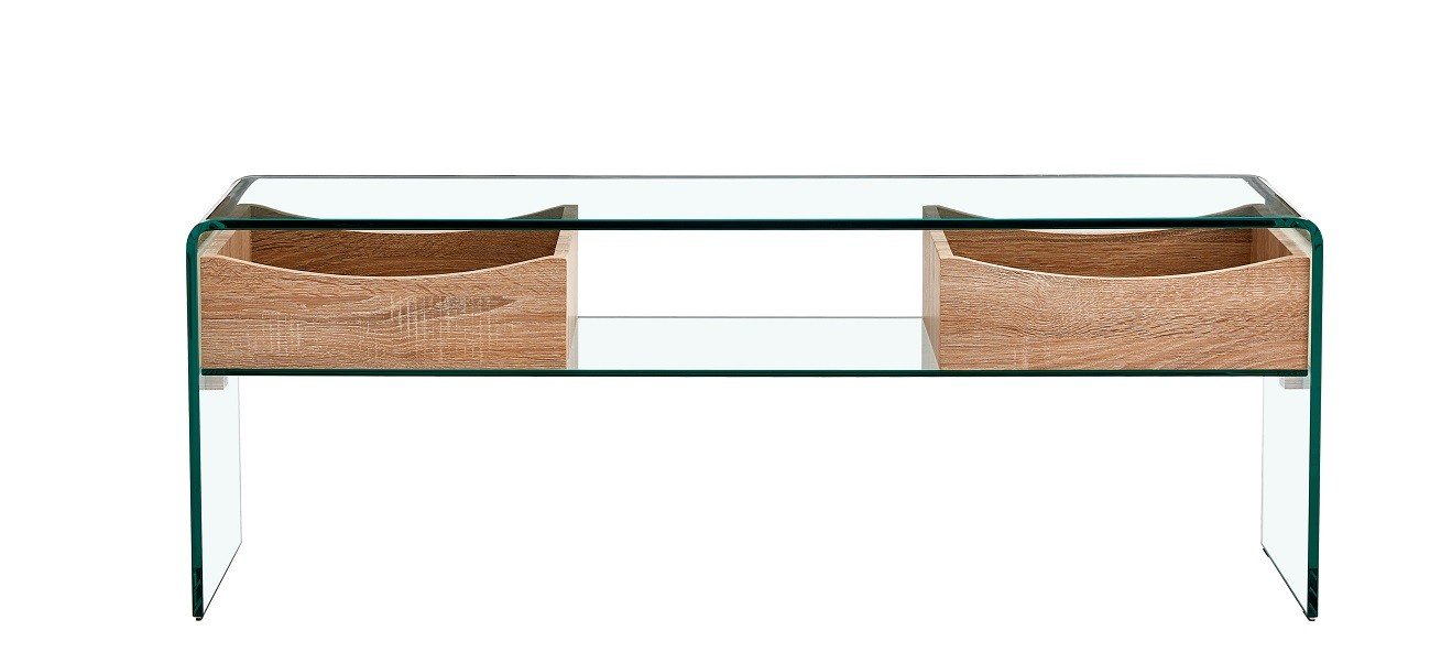 Mesa TV LIBRA, cajones, cristal curvado, 120 x 35 cms - SALÓN
