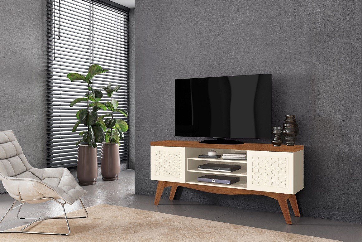 Mueble TV LIZ, blanco roto y matte, 160 cms. - SALÓN