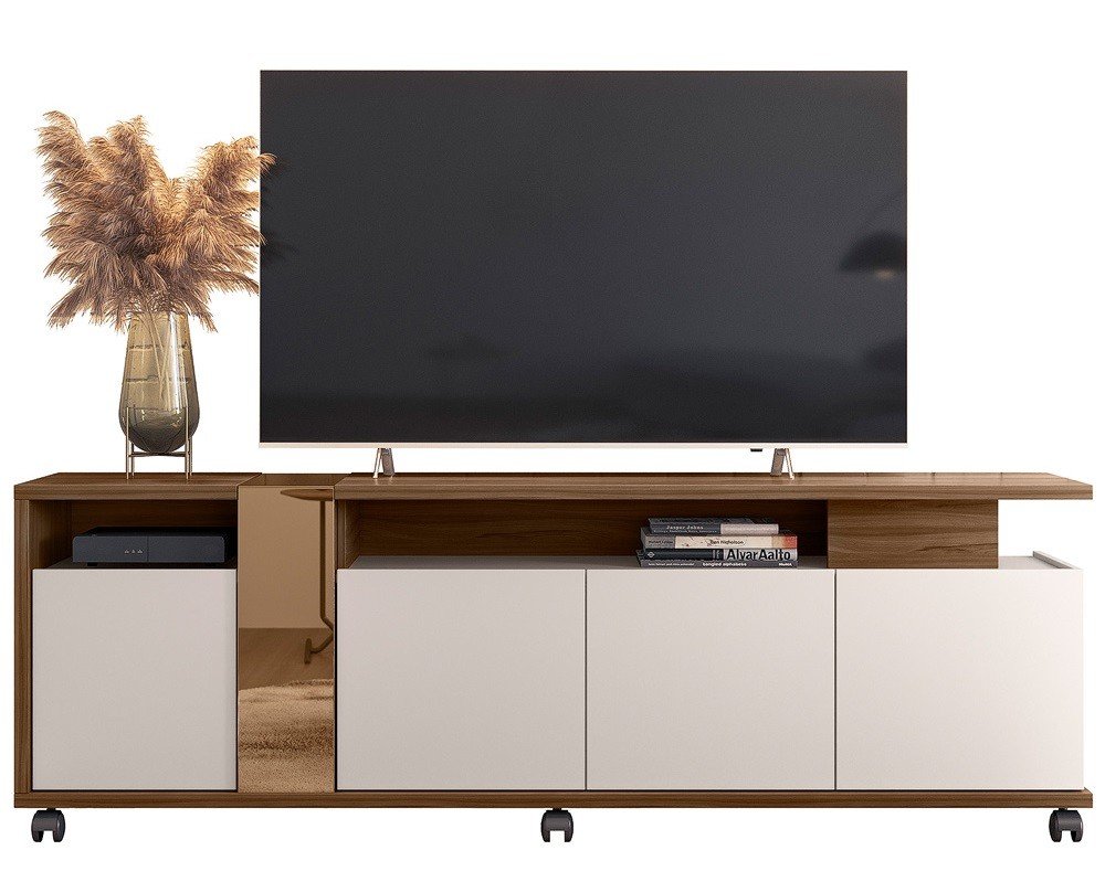 Mueble TV NEW CRISTAL, nogal y blanco roto, 183 cms. - SALÓN