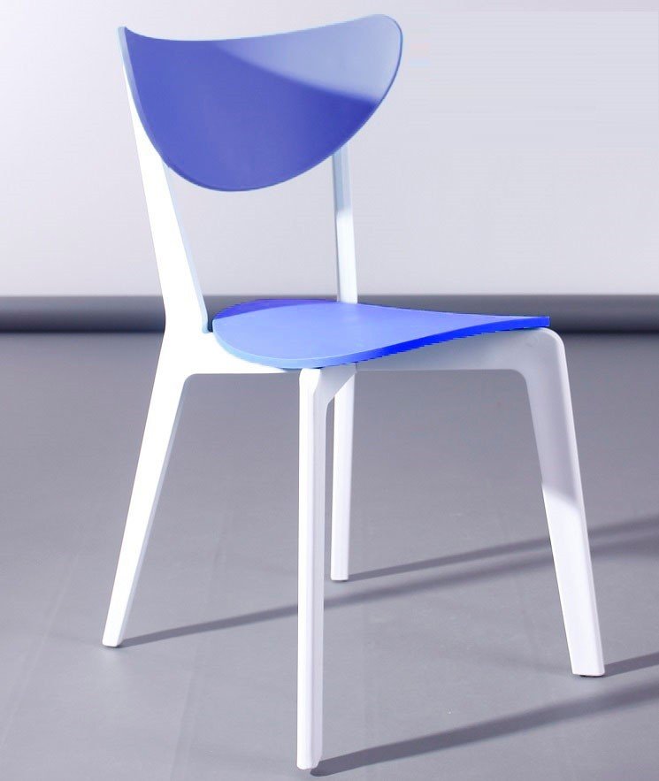 Silla LINA, apilable, polipropileno blanco y azul - Chollos