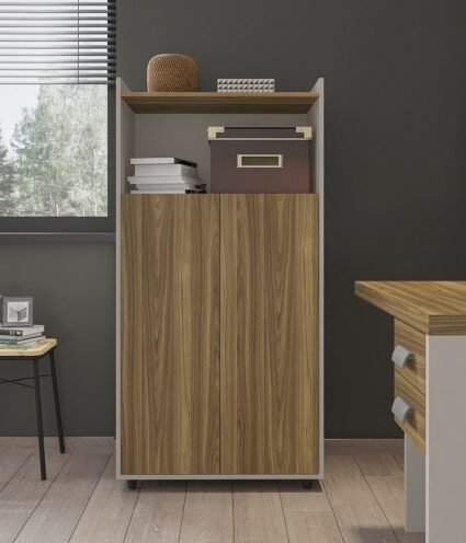 Armario STUDIO, alto, puertas altas, bilaminado miel y cacao - Armarios - Librerías