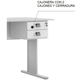 white  WORK A200 fija 2 cajones guías metálicas cerradura platino - Cajoneras - Bucs