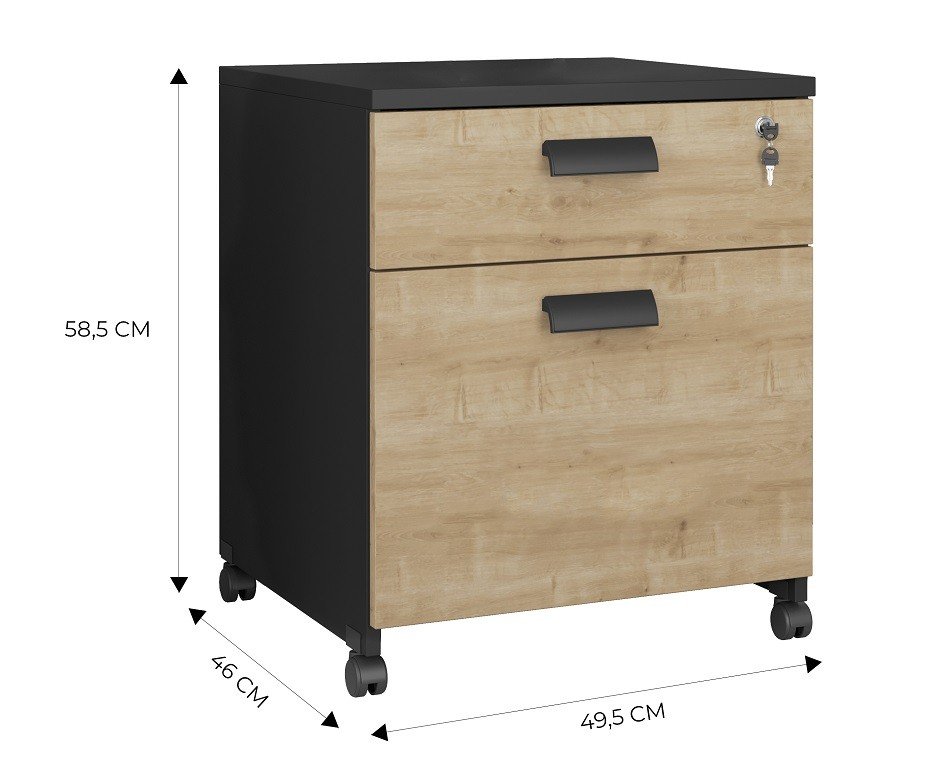 white WORK WK8 2 cajones guías metálicas cerradura natural black - Cajoneras - Bucs