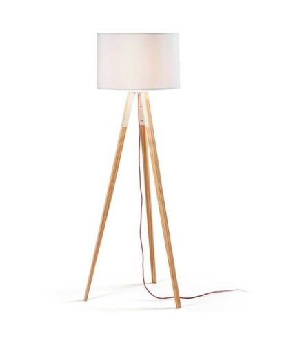 Lámpara JENSEN, pie salón, madera, pantalla blanca - ILUMINACIÓN