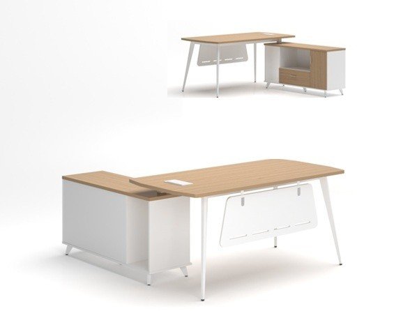 Mesa oficina ZZOREA 160 con mueble auxiliar white roble 1174 - Mesas de Oficina