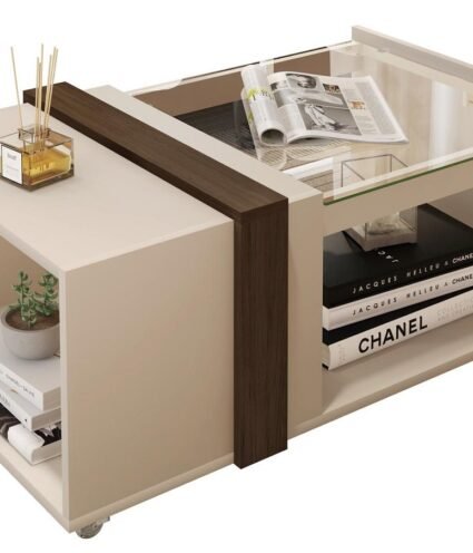 Mesa ANCIFRA baja  MDP white roto nogal - Mesas auxiliares y de centro