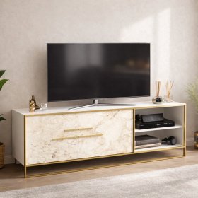 Mueble  TV NAESI   white con  dorado 1 - SALÓN