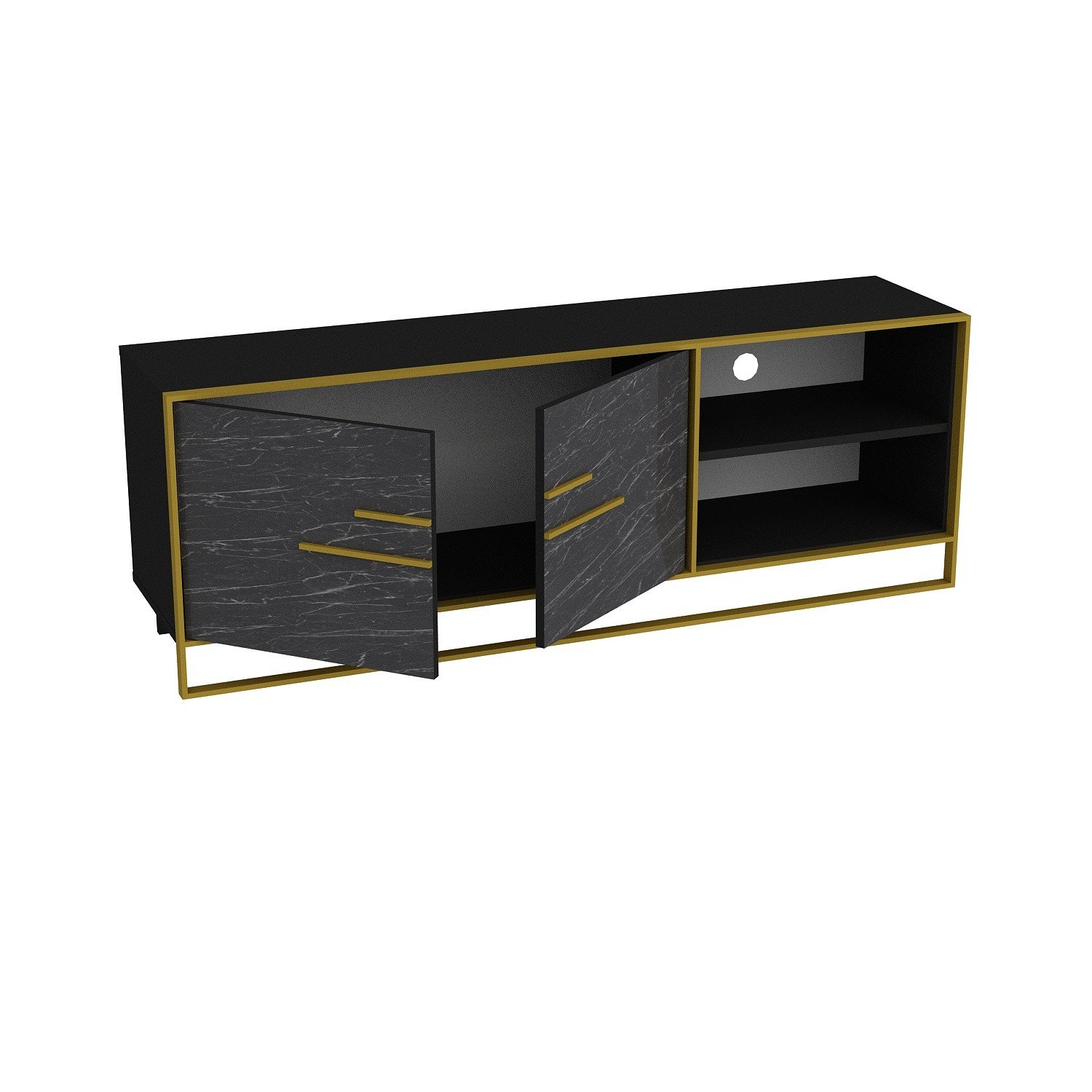 Mueble TV NAESI black con dorado 1 - SALÓN