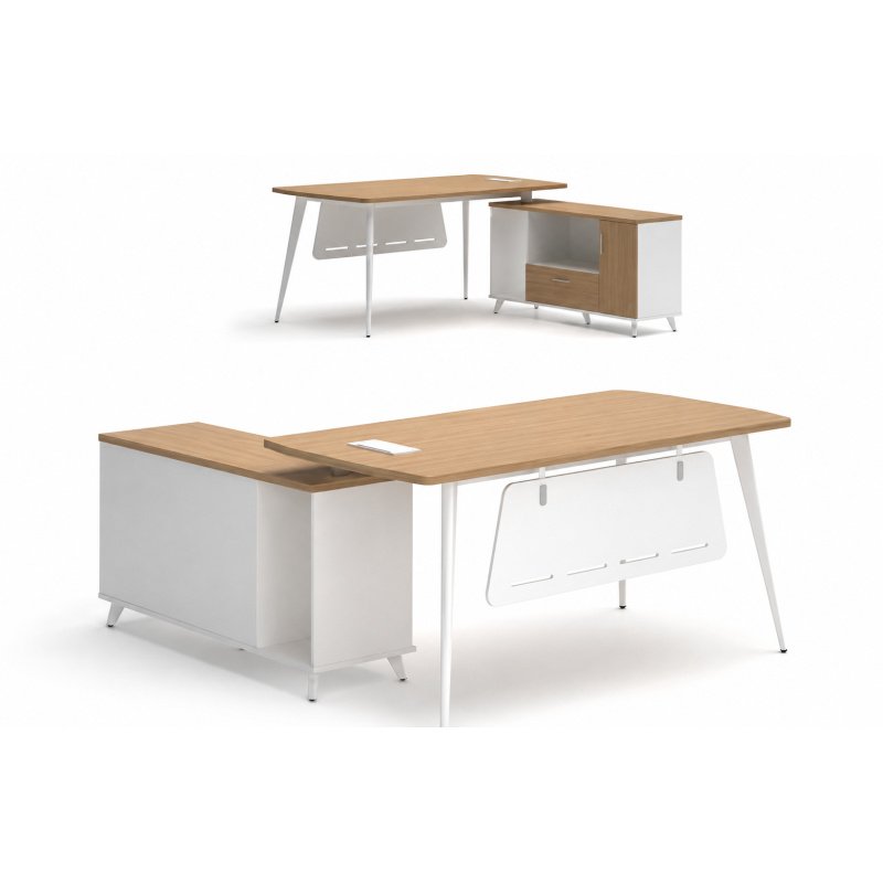 Mesa oficina ZZOREA 160 con mueble auxiliar white roble 1174 - Mesas de Oficina