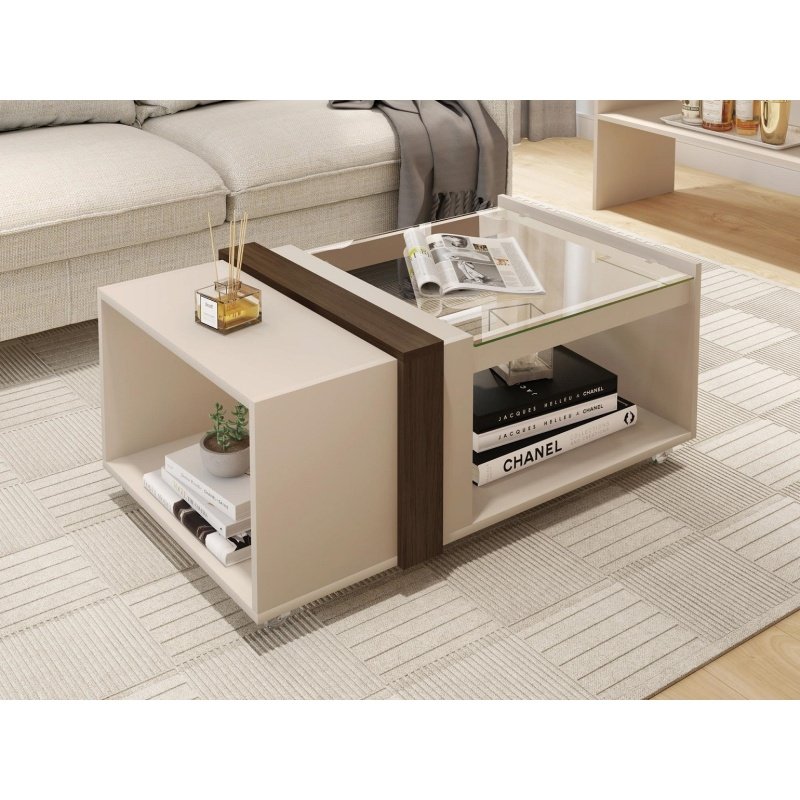 Mesa LARIO baja  LUX white roto nogal - Mesas auxiliares y de centro