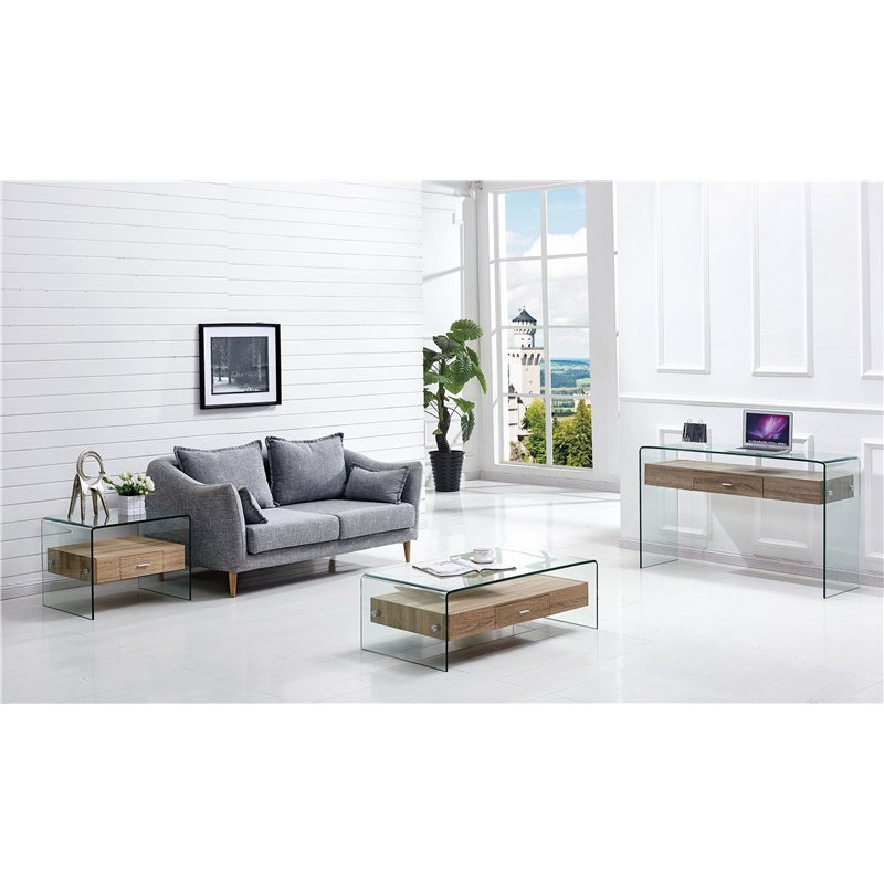 Mesa Arvella 110×55 mad. vidrio - Mesas auxiliares y de centro